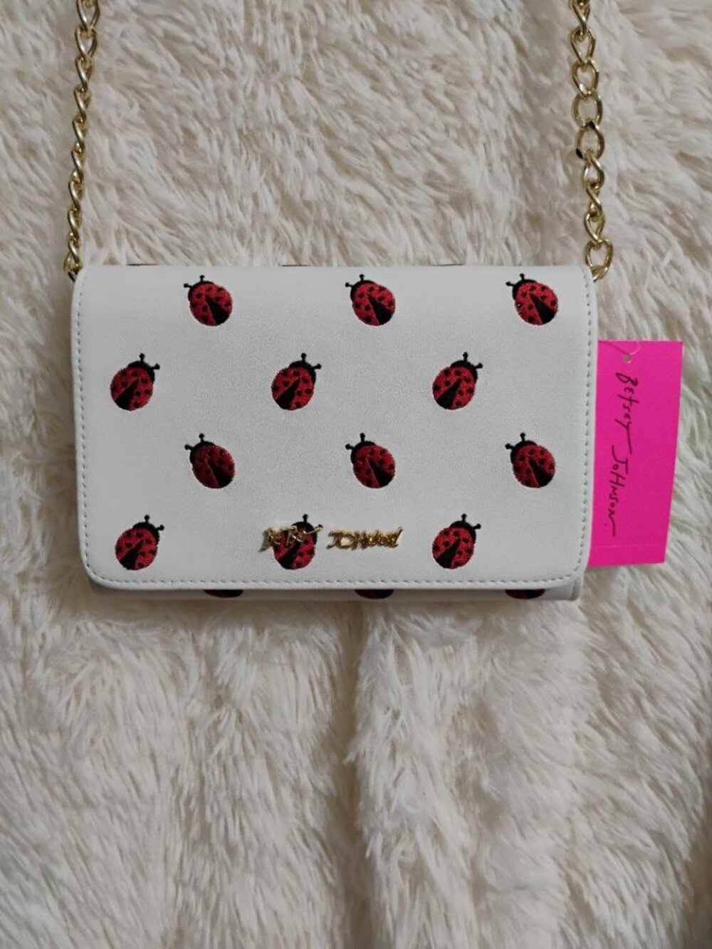 Betsey Johnson Embroidered Lady Bugs Faux Leather Crossbody NWT
